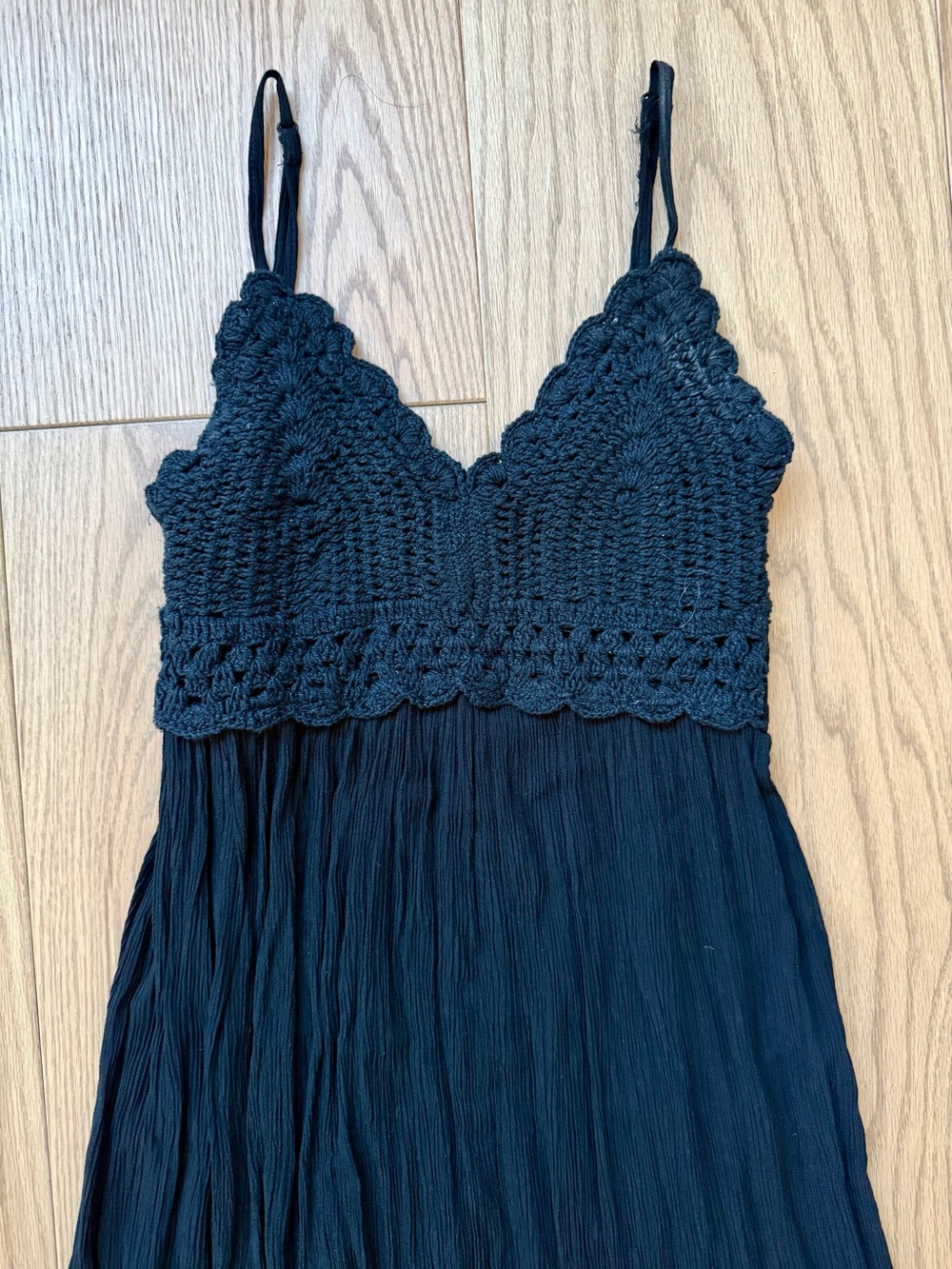Crochet Bodice Black Maxi Dress
